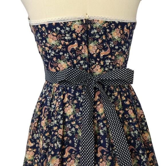 Gunne Sax Rooster Print Halter Dress Size 9 S Corset Lace Up Maxi Vintage 70s - Picture 11 of 13